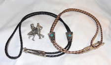 LOT Vintage SOUTHWESTERBN BOLO TIES Braided TURQUOISE CAB STERLING NICKEL BR BL picture