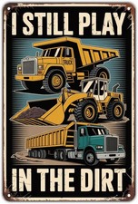 Construction Trucks Tin Metal Signs Home Décor Vintage Heavy Equipment Print Aes picture