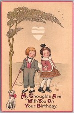 1914 Tuck's HAPPY BIRTHDAY Postcard Boy & Girl w/ Dog 