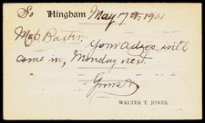 1901 Walter T Jones South Hingham MA Sidney R Baxter Boston Victorian Postal Car picture