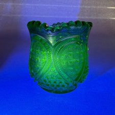 EAPG Heisey Glass Emerald Green Fancy Loop Toothpick Holder -Glows picture