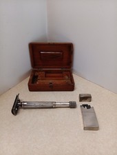 Vintage 1920's Gillette Big Fellow Safety Razor Set With Wood Case Blade Box  picture
