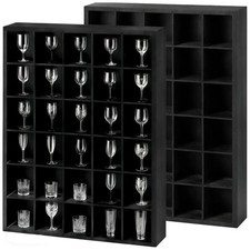 Shot Glass Display Case 2 Pcs Wooden Shadow Box 30 Slots Removable Shelves Black picture
