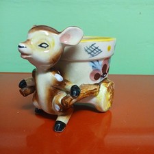 Vintage Grantcrest Japan Deer Planter Mid-century Fawn Flower Cart Ceramic EUC picture