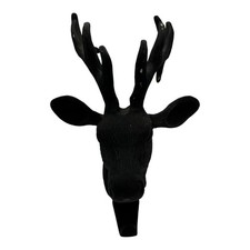 Vtg Matte Black Brass Trophy Deer Buck Stag Head Antler Coat Hook Rack 11” picture