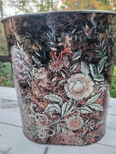 Vintage Cheinco Embossed Metallic Trash Can Raised Floral MCM Pink Wastebasket picture