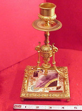Antique Vintage 7 1/2in GILT TILE ORIENTAL FAN Candlestick Ornate Victorian Gold picture