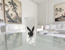 Vintage Playboy Bunny Highball Glass Black Logo Clear Tumbler Barware Retro MCM picture