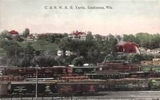 Kaukauna Wisconsin Train Railroad Depot Station Yards Fox River Vtg Postcard F43 picture