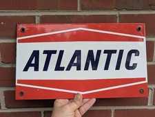 1950s Atlantic Gasoline Porcelain Pump Plate Sign Single Side Original 13
