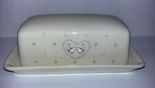 Vintage/Retro Thick Heavy BUTTER DISH Blue & White 2 Ducks In Heart Designs 70's picture