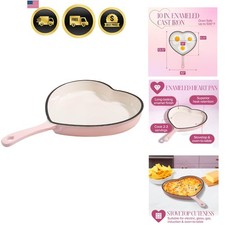 Cast Iron Heart Skillet Pan Pink 10 Inch Enamel Oven Safe Heat Retention picture