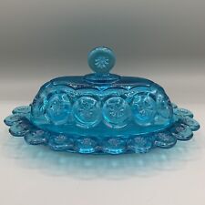 Rare LE Smith Moon & Star 2 Piece Peacock Blue Butter Dish. Excellent Condition picture