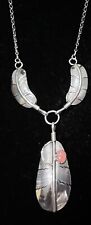 Navajo Sterling Spiny Oyster Feather Necklace #160 SIGNED picture