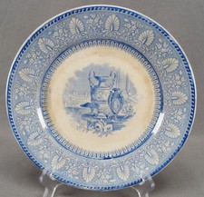 British JG Versailles Pattern Blue Transferware 9 7/8 Inch Plate C. 1840-1850s D picture