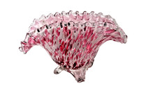 Vtg ESTATE Fenton? Pink Rose Mist Ruffled Glass Bowl 8.5 Wx5.25