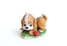 Vintage Cocker Spaniel Puppy Dog Ladybug Bisque Porcelain Figurine 3