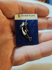 VTG RARE Sea World Orca Killer Whale Enamel Charm Silver Plate On Original Card picture