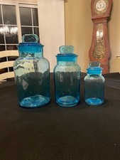 Vnt. Set of 3 Blue Apothecary Jars With Ground Stopper 9