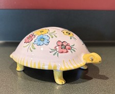 Vintage Italian Art Pottery Turtle Bank Flowers Floral Pattern Italy picture