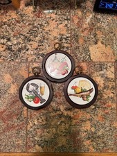 Vintage J.C. Penney Ceramic Tile Wood Wall Plaques Trivets Set of 3 Food Art picture
