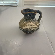 Vtg Greek Trail Slip Painted Dolphins Stars Celestial Scene Pottery Pot Vase picture