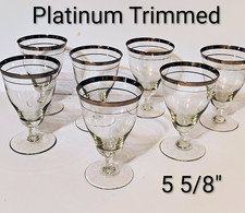 7 Vntg Pasabahce Silver Rim Crystal  10 oz Goblets Set of 6 + 1 Spare Mint MCM picture