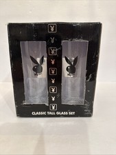 Vintage Playboy Classic Tall Glass Set of 4 New Highball Iced Tea 7.25” H picture