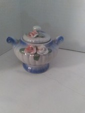 Vintage Porcelain Floral Double-Handled Covered Sugar Bowl picture