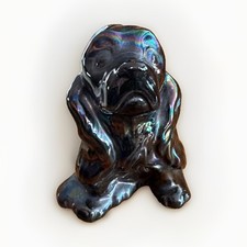 Vintage Ceramic Sad Puppy Dog Figurine, Iridescent Metallic Glaze Kitsch Decor picture