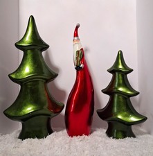Vintage Pier 1, Ceramic Santa Claus, (slim Gourd), & 2 Christmas Trees. picture