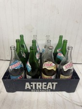 12) Vintage A-Treat Ginger Ale 32oz Soda Pop Bottles with Colored Crate Rare VTG picture