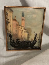 VTG Framed Silhouette Reverse Painted Bubble Convex Glass Picture 4x5 Very Old  picture