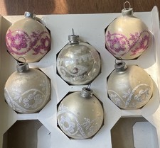 Vtg Shiny Holly Glass STENCIL 6 Glitter Christmas Ornaments  picture