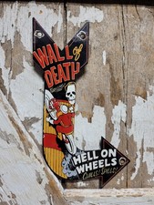 VINTAGE WALL OF DEATH  PORCELAIN SIGN RARE OLD HELL ON WHEELS MOTORCYCLE SHOW picture