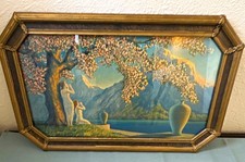 21 x 12  Lithograph Print “Love’s Echo”Henri G. Reynard Art Deco Antique framed  picture