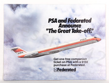 Vintage PSA Federated Original Display SIGN & Stand Pacific Southwest Airlines picture