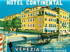 Hotel Continental ~VENEZIA - ITALY~ Fabulous / Artistic Old Luggage Label, 1950 picture