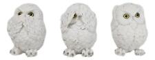 Wisdom Of The Forest See Hear Speak No Evil White Snowy Owls Mini Figurines Set picture