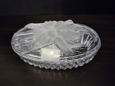 Vintage Studio Nova Crystal Oval Lidded Trinket Box Frosted Iris Japan 7