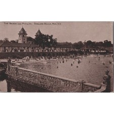 Vintage Postcard Oakland Beach Rye New York The Beach and Pavilion Swimmers picture