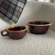 2 Vintage Hull Brown Drop Pottery Bowl Cup Mug picture