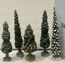 Vtg Dept 56 ChristmasVillage Snowy Evergreens•5 Large Trees• #52614•Original Box picture