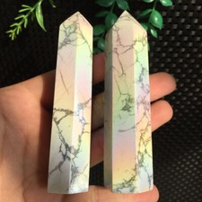 164g 2pcs Angel Aura Howlite Tower Point Crystal Rainbow Energy Healing Stone picture