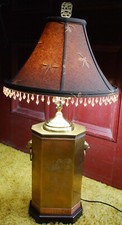 Vtg WILDWOOD BRASS HANDLED TEA CADDY JAR Table Lamp ASIAN BIRDS Copper Bands 3wy picture