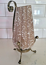 MCM Lava Textured Drip Glaze Pottery Vase in Original  Metal Stand ~ Marked picture