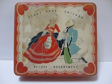 VINTAGE PEGGY PAGE CHICAGO DELUXE ASST CHOCOLATE CANDY COOKIES VALENTINE TIN BOX picture