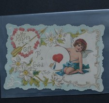 1910 Antique Embossed Die Cut Valentine Card Cupid My Heart's Gift picture
