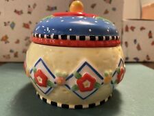Mary Engelbreit Thank a Teacher Candy Dish Lid Covered Jar Blue Yellow Flower picture