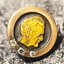 Vintage Small Gold-Tone Round Portrait Pinback Button / Pinback Badge picture